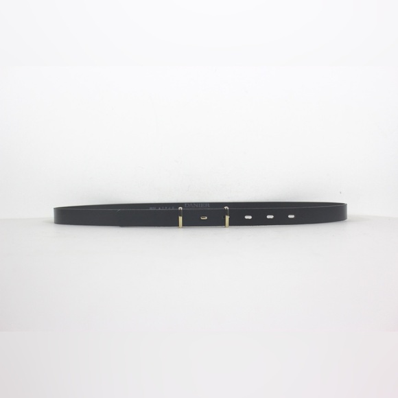 34”-38” DANIER Black Skinny Smooth Leather Belt - Picture 2 of 8